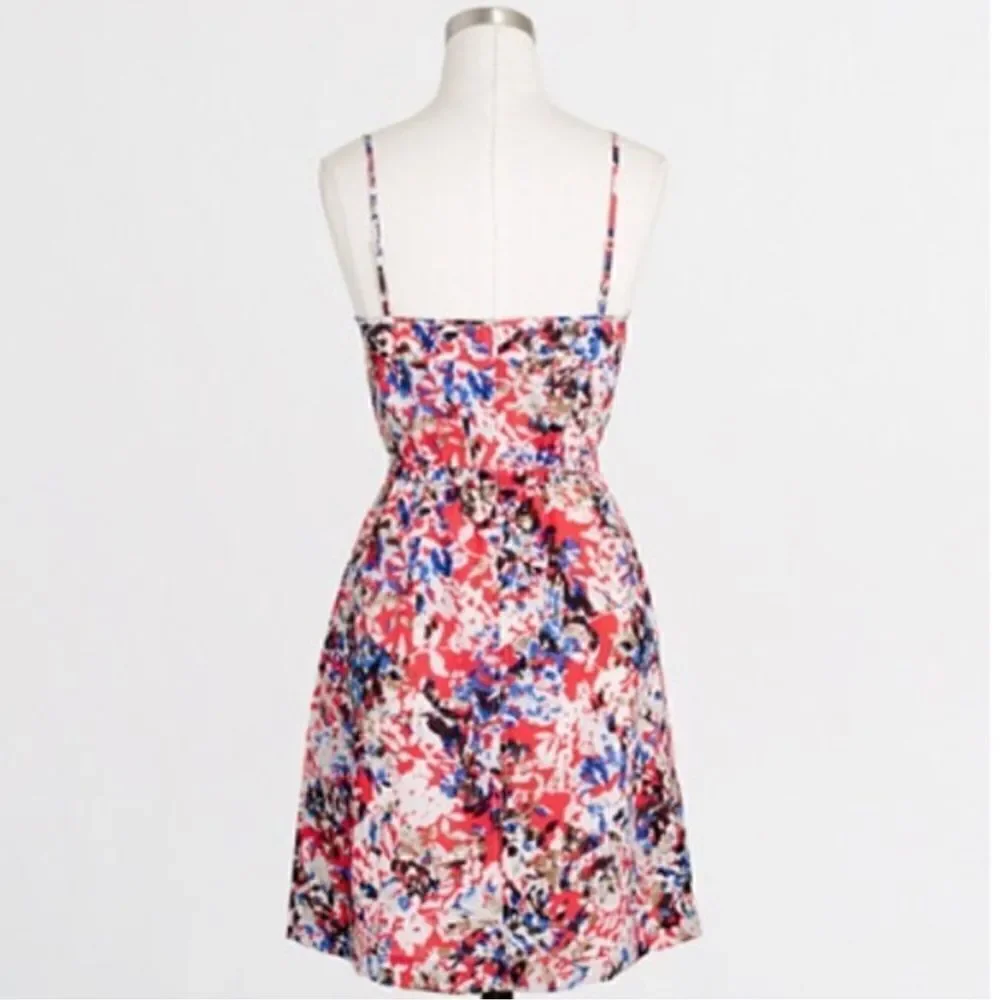 J. Crew Printed Seaside Cami Dress Blue Red Floral Size 4